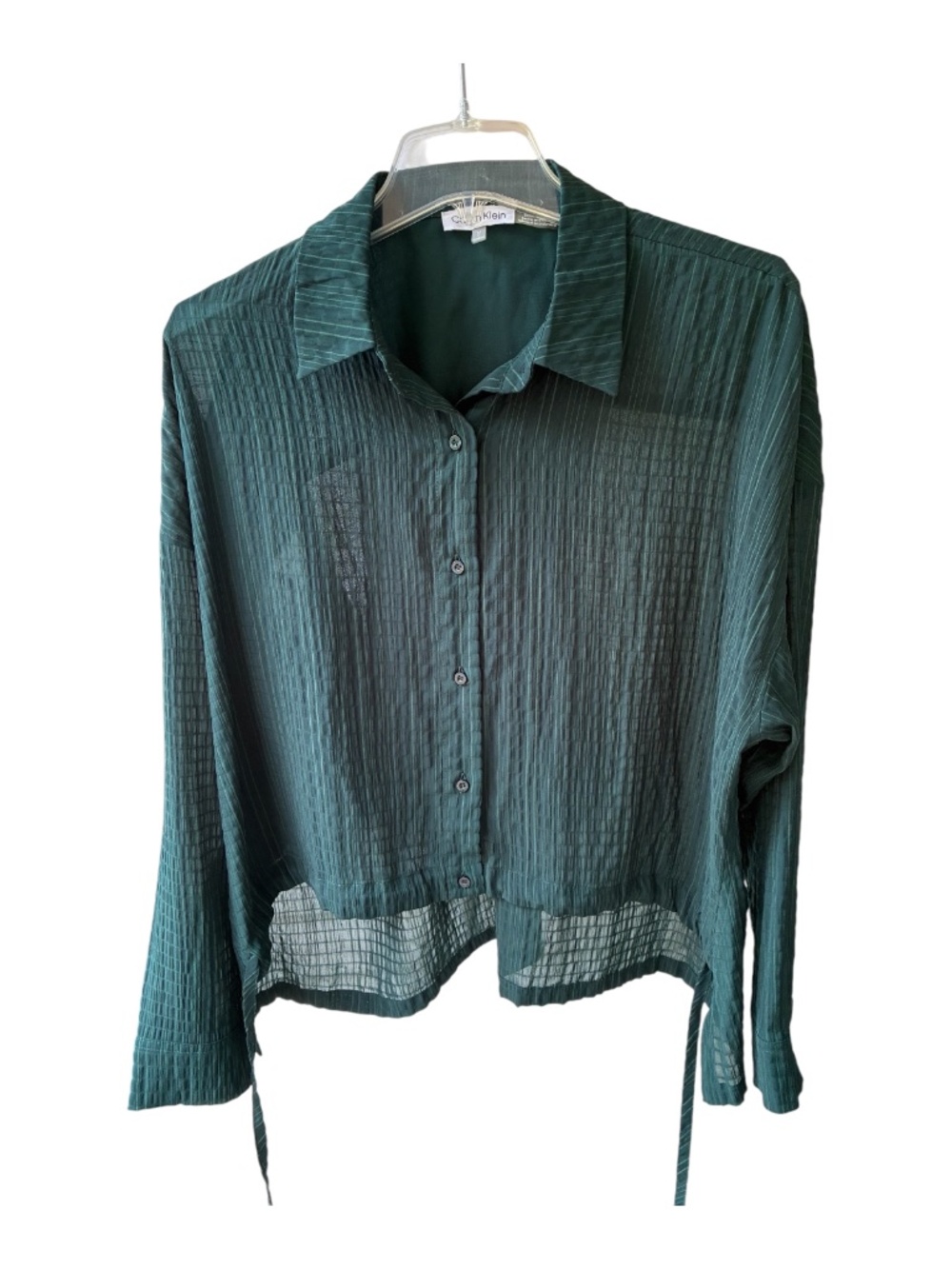 Calvin Klein Green Sheer Collared Button Down Blouse-Size M